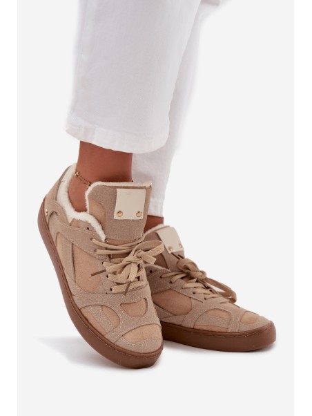 Women's Sneakers on Platform with Furry Lining Beige Solvia