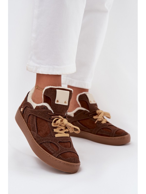 Women's Sneakers on Platform with Warm Fur Brown Solvia