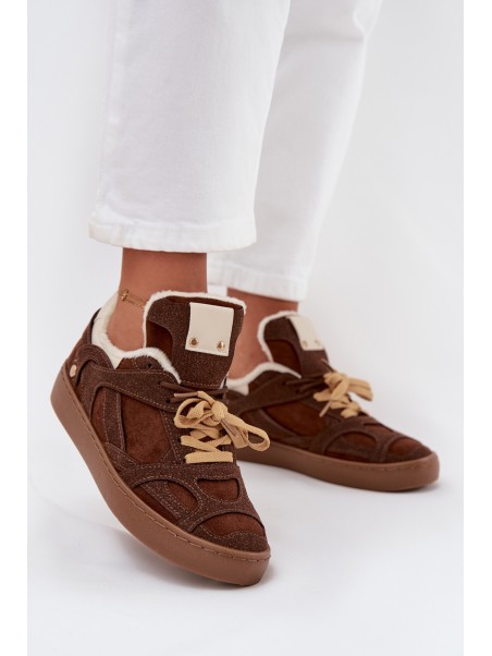 Women's Sneakers on Platform with Warm Fur Brown Solvia