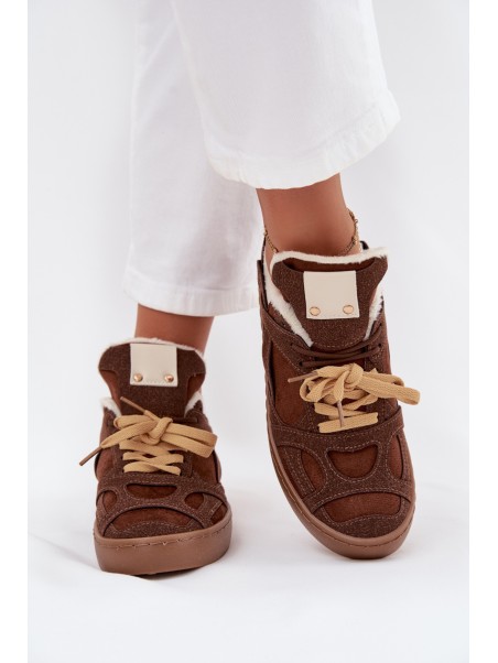 Women's Sneakers on Platform with Warm Fur Brown Solvia