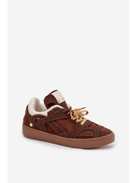 Women's Sneakers on Platform with Warm Fur Brown Solvia