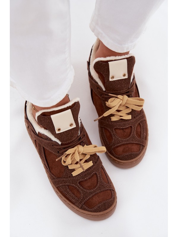 Women's Sneakers on Platform with Warm Fur Brown Solvia