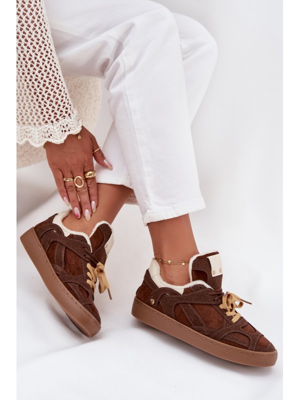 Women's Sneakers on Platform with Warm Fur Brown Solvia