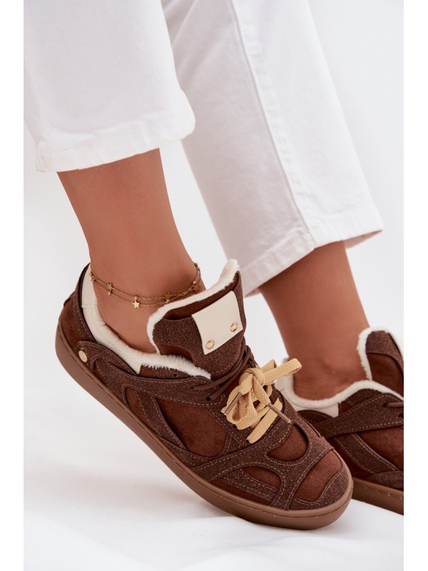 Women's Sneakers on Platform with Warm Fur Brown Solvia