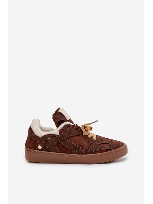 Women's Sneakers on Platform with Warm Fur Brown Solvia