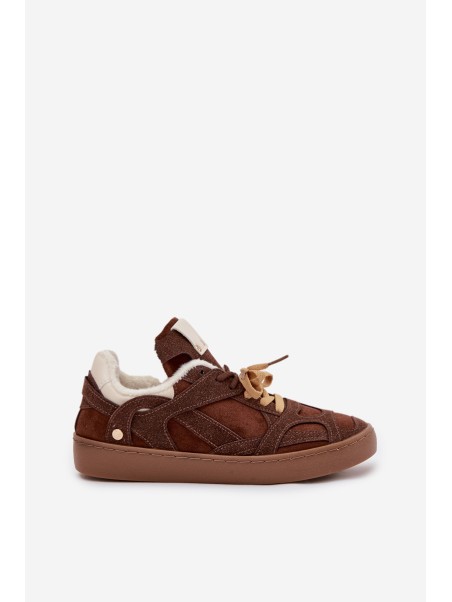 Women's Sneakers on Platform with Warm Fur Brown Solvia