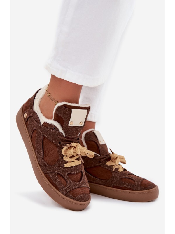 Women's Sneakers on Platform with Warm Fur Brown Solvia