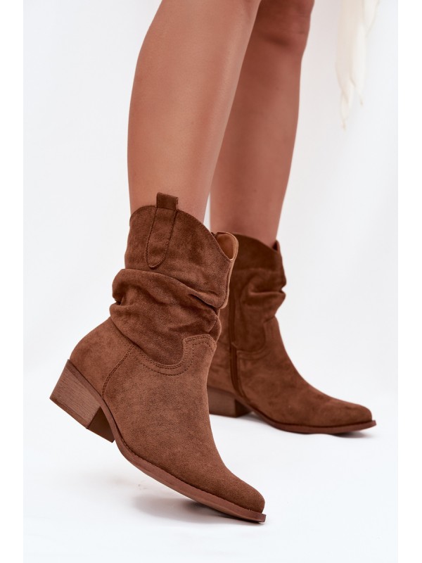 Women's ankle boots with low heel with ruffle Camel Adena 2