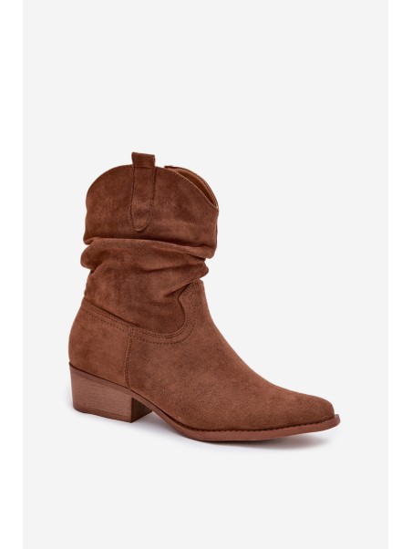 Women's ankle boots with low heel with ruffle Camel Adena