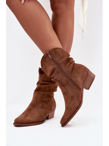 Women's ankle boots with low heel with ruffle Camel Adena