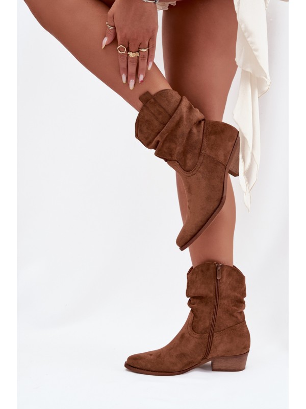 Women's ankle boots with low heel with ruffle Camel Adena