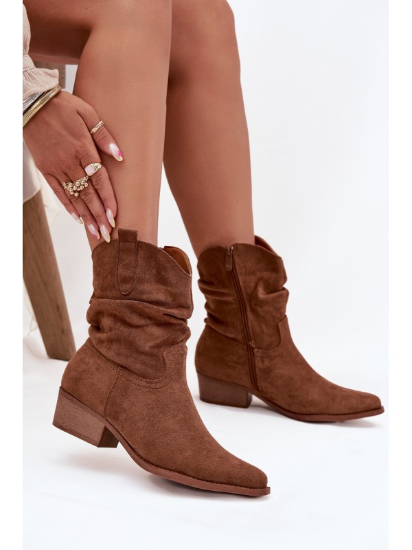 Women's ankle boots with low heel with ruffle Camel Adena