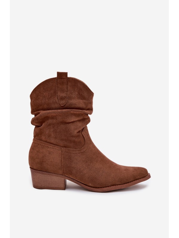 Women's ankle boots with low heel with ruffle Camel Adena