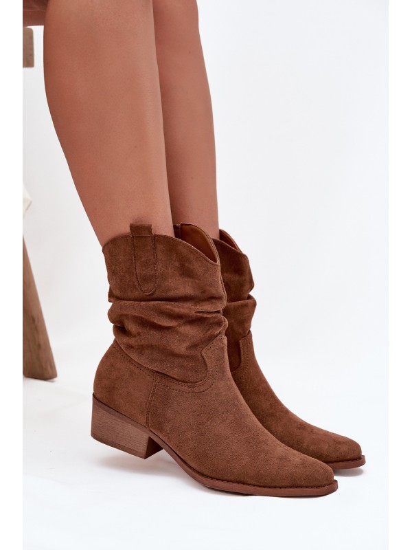 Women's ankle boots with low heel with ruffle Camel Adena