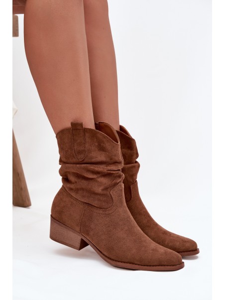 Women's ankle boots with low heel with ruffle Camel Adena