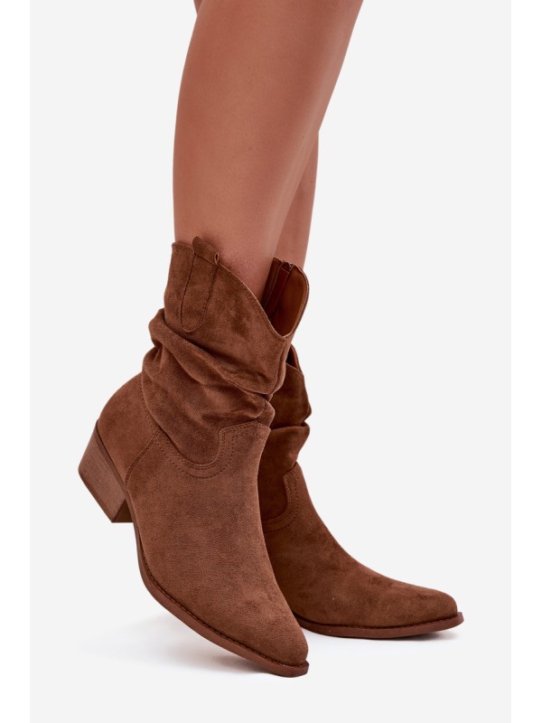 Women's ankle boots with low heel with ruffle Camel Adena