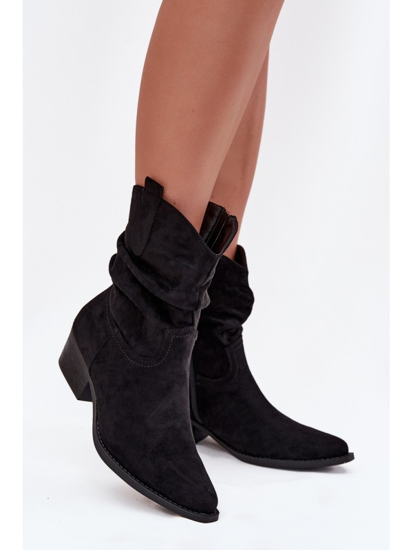 Women's ankle boots with low heel with ruffle black Adena