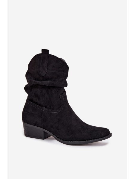 Women's ankle boots with low heel with ruffle black Adena
