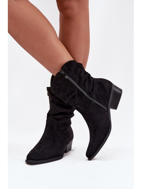 Women's ankle boots with low heel with ruffle black Adena