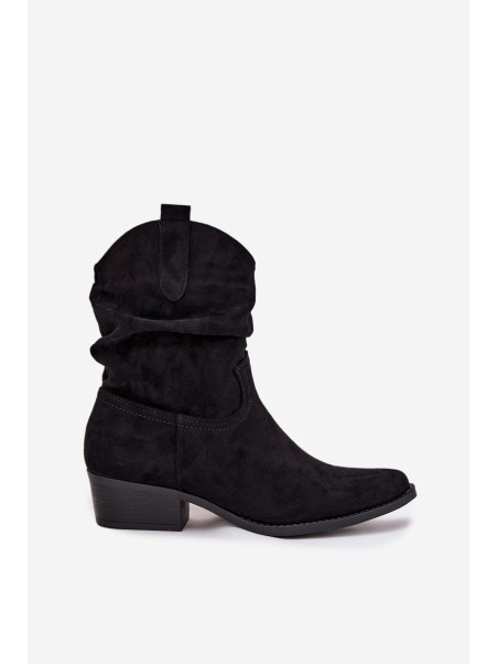 Women's ankle boots with low heel with ruffle black Adena