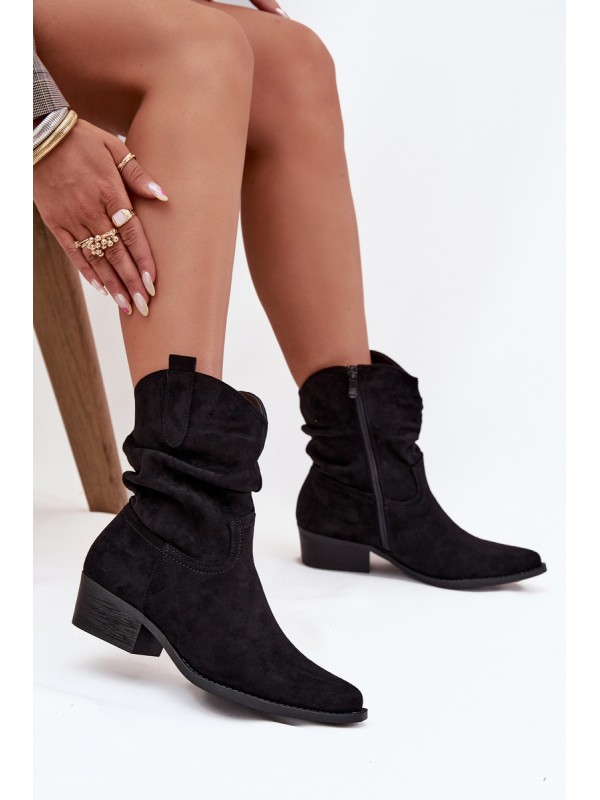 Women's ankle boots with low heel with ruffle black Adena