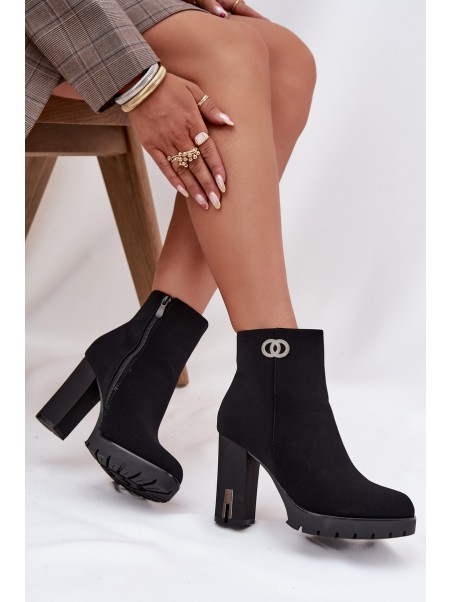 Insulated women's ankle boots with heel with decorative detail black Vessara