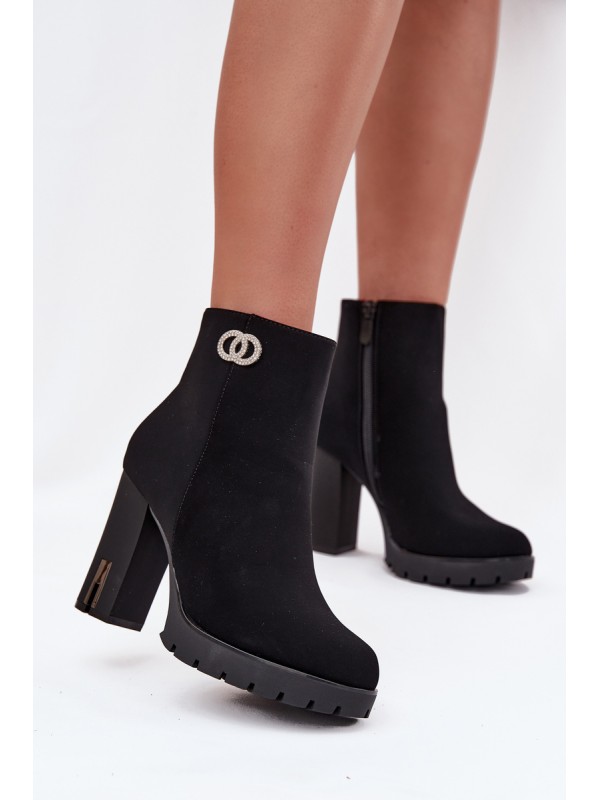 Insulated women's ankle boots with heel with decorative detail black Vessara