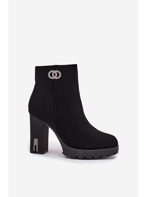 Insulated women's ankle boots with heel with decorative detail black Vessara