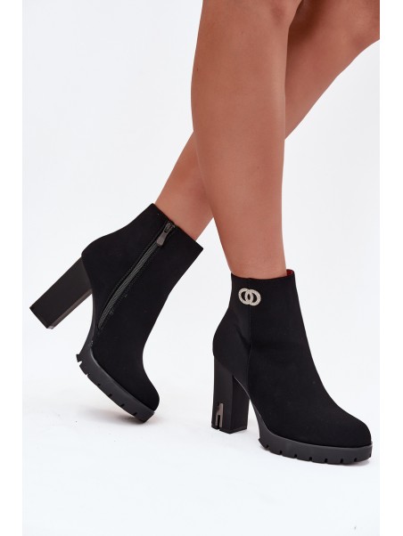 Insulated women's ankle boots with heel with decorative detail black Vessara
