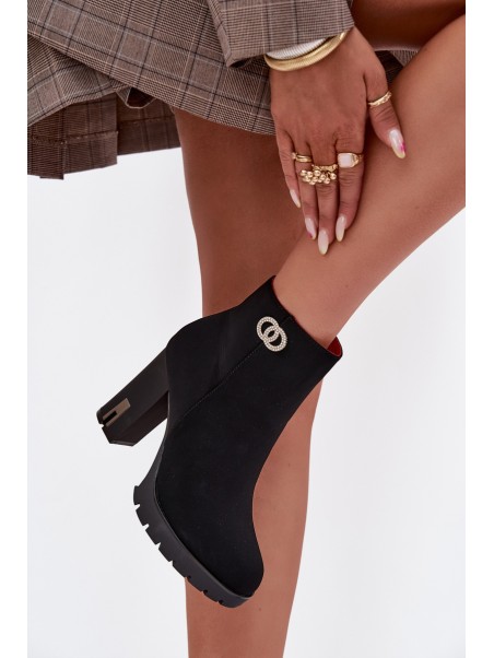 Insulated women's ankle boots with heel with decorative detail black Vessara