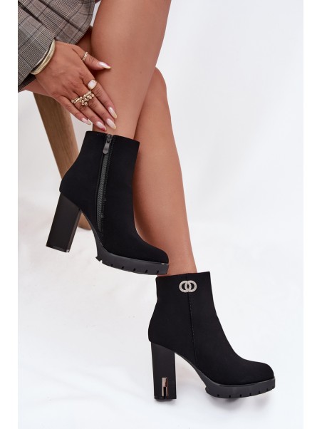 Insulated women's ankle boots with heel with decorative detail black Vessara