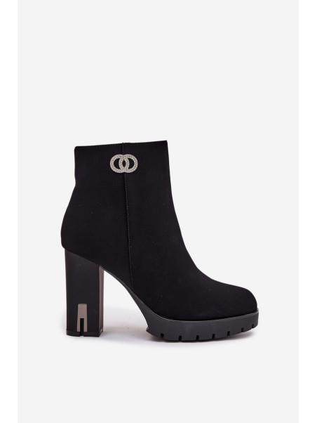 Insulated women's ankle boots with heel with decorative detail black Vessara