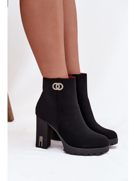 Insulated women's ankle boots with heel with decorative detail black Vessara