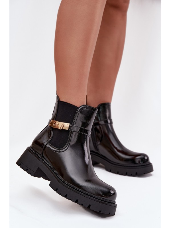 Patent leather ankle boots lined with decorative strap black Vivessa