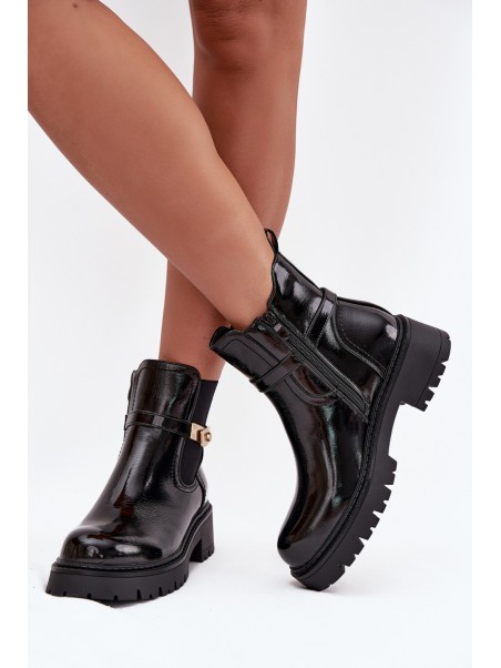 Patent leather ankle boots lined with decorative strap black Vivessa