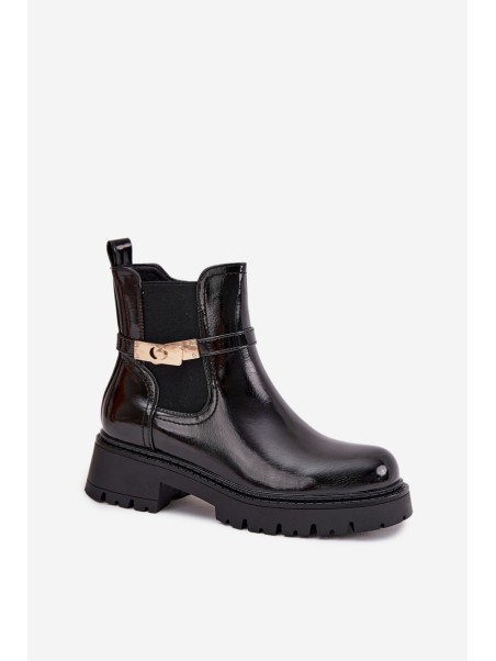 Patent leather ankle boots lined with decorative strap black Vivessa