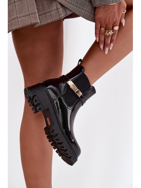 Patent leather ankle boots lined with decorative strap black Vivessa
