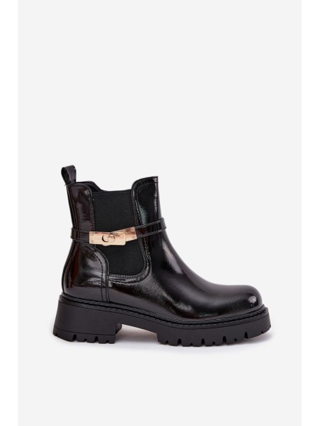 Patent leather ankle boots lined with decorative strap black Vivessa