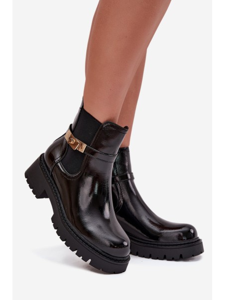 Patent leather ankle boots lined with decorative strap black Vivessa