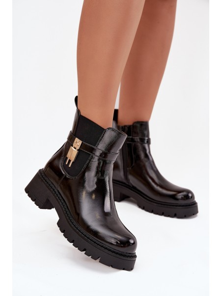 Patent leather ankle boots with lining with gold detail black Talyra