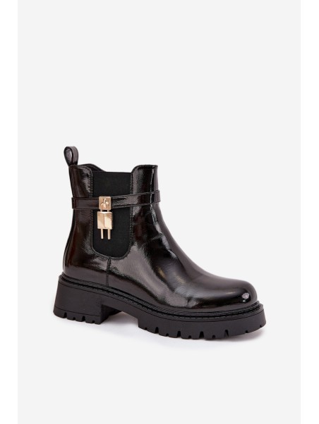 Patent leather ankle boots with lining with gold detail black Talyra