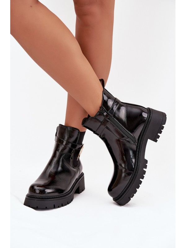 Patent leather ankle boots with lining with gold detail black Talyra