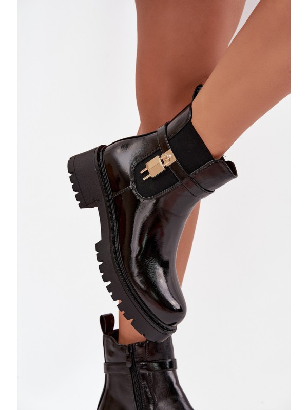 Patent leather ankle boots with lining with gold detail black Talyra
