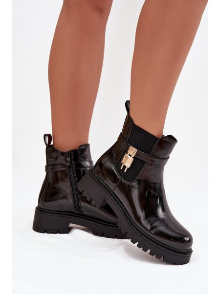 Patent leather ankle boots with lining with gold detail black Talyra