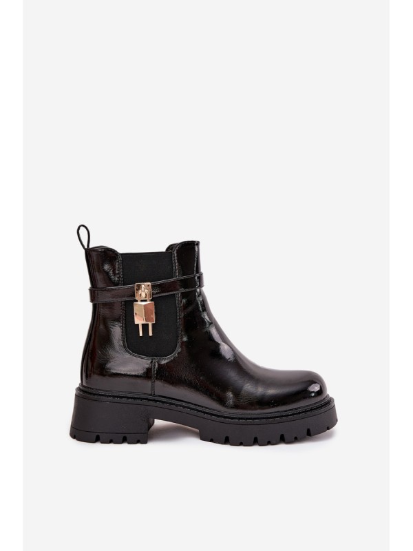 Patent leather ankle boots with lining with gold detail black Talyra