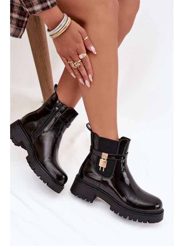 Patent leather ankle boots with lining with gold detail black Talyra
