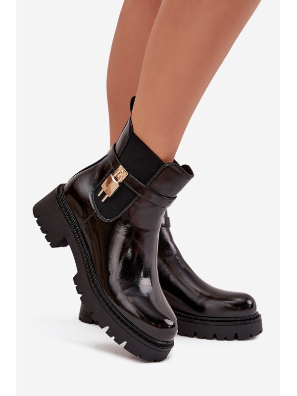Patent leather ankle boots with lining with gold detail black Talyra
