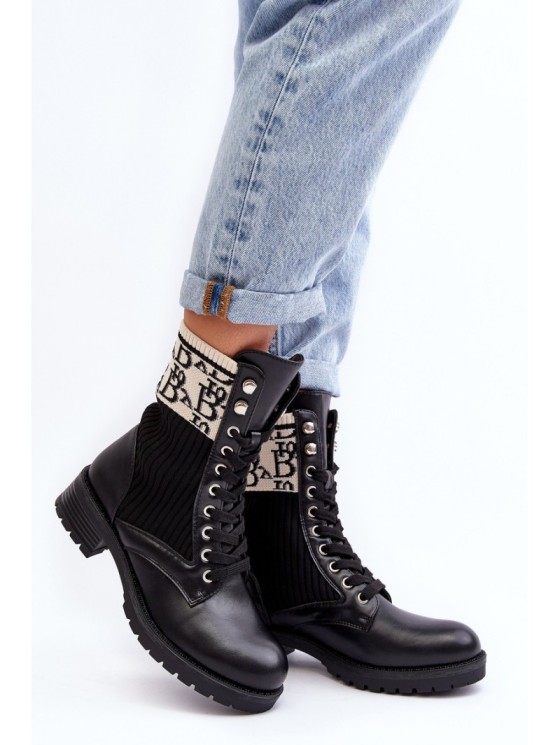Women's Ankle Boots Brogues with Sock Black Hakina 2