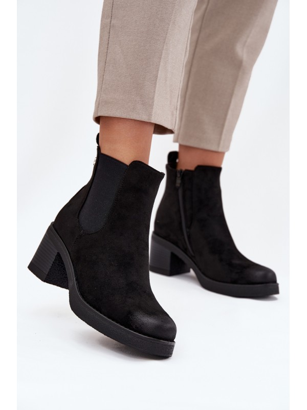 Women's ankle boots on heel lined black Zelia
