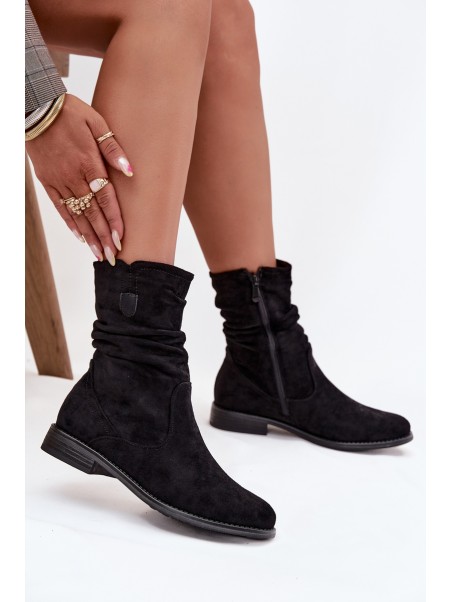 Insulated Women's Booties With Wrinkled Shaft On Flat Heel Krisia